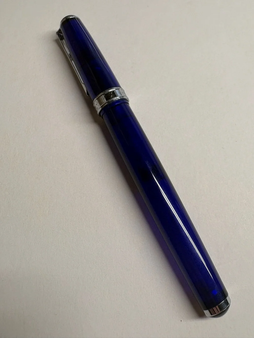 Levenger True Writer Transparent Blue Fountain Pen Silver Tone Trim